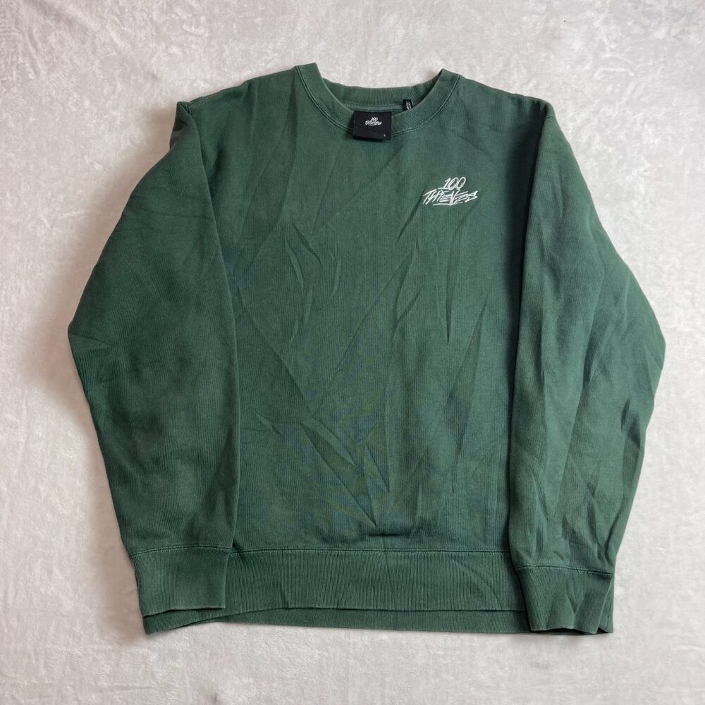 100 Thieves Men's Forest Green Crewneck Sweatshirt Size L Gaming Esports